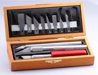 Craft knife set in a wooden box
